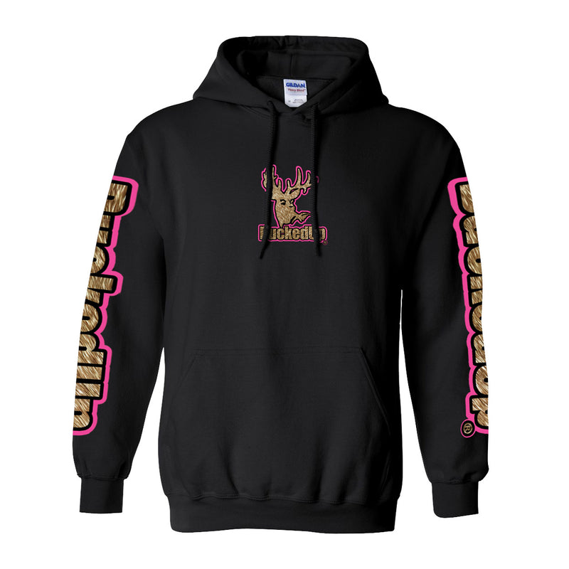 Pullover Hoodie - Black with Pink Buckskin BuckedUp® Logo - BuckedUp Apparel