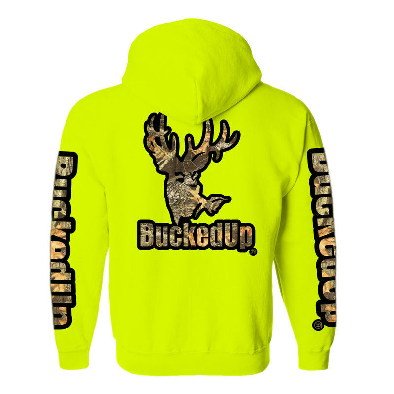 Pullover Hoodie Safety Green with Black Camo BuckedUp® Logo - BuckedUp Apparel