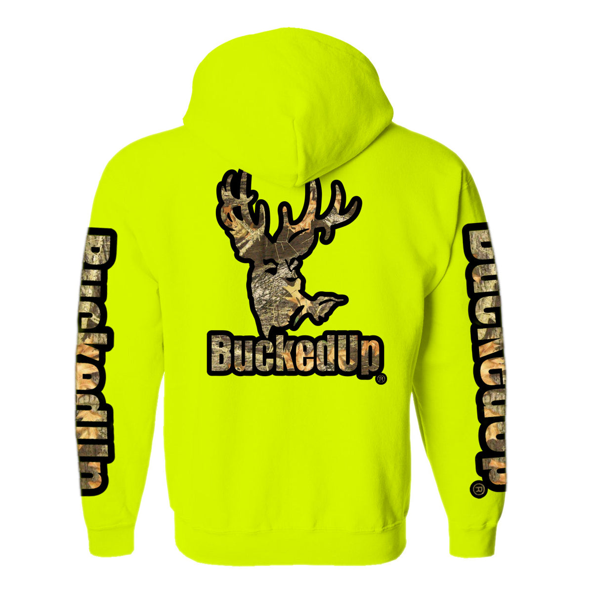 Pullover Hoodie Safety Green with Black Camo BuckedUp® Logo - BuckedUp Apparel