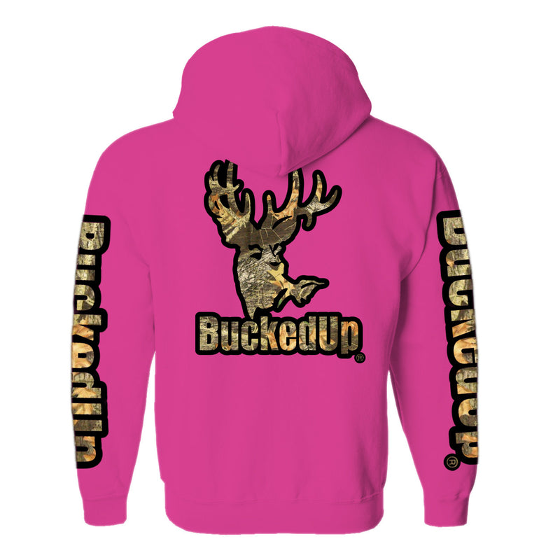 Pullover Hoodie Berry Pink with Black Camo BuckedUp® Logo - BuckedUp Apparel