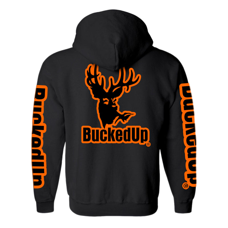 Pullover Hoodie - Black with Orange BuckedUp® Logo - BuckedUp Apparel