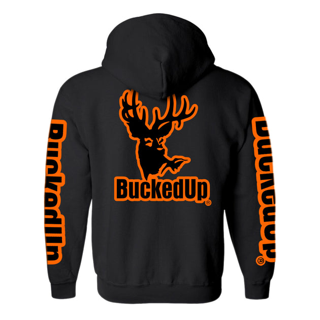 Youth Pullover Hoodie BuckedUp Black with Orange Logo