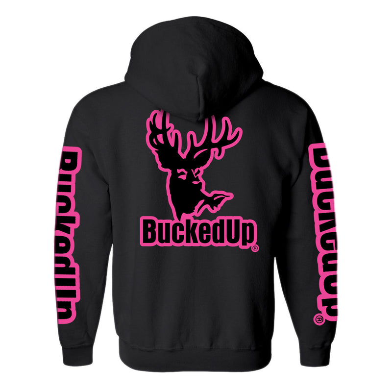 Pullover Hoodie - Black with Pink BuckedUp® Logo - BuckedUp Apparel