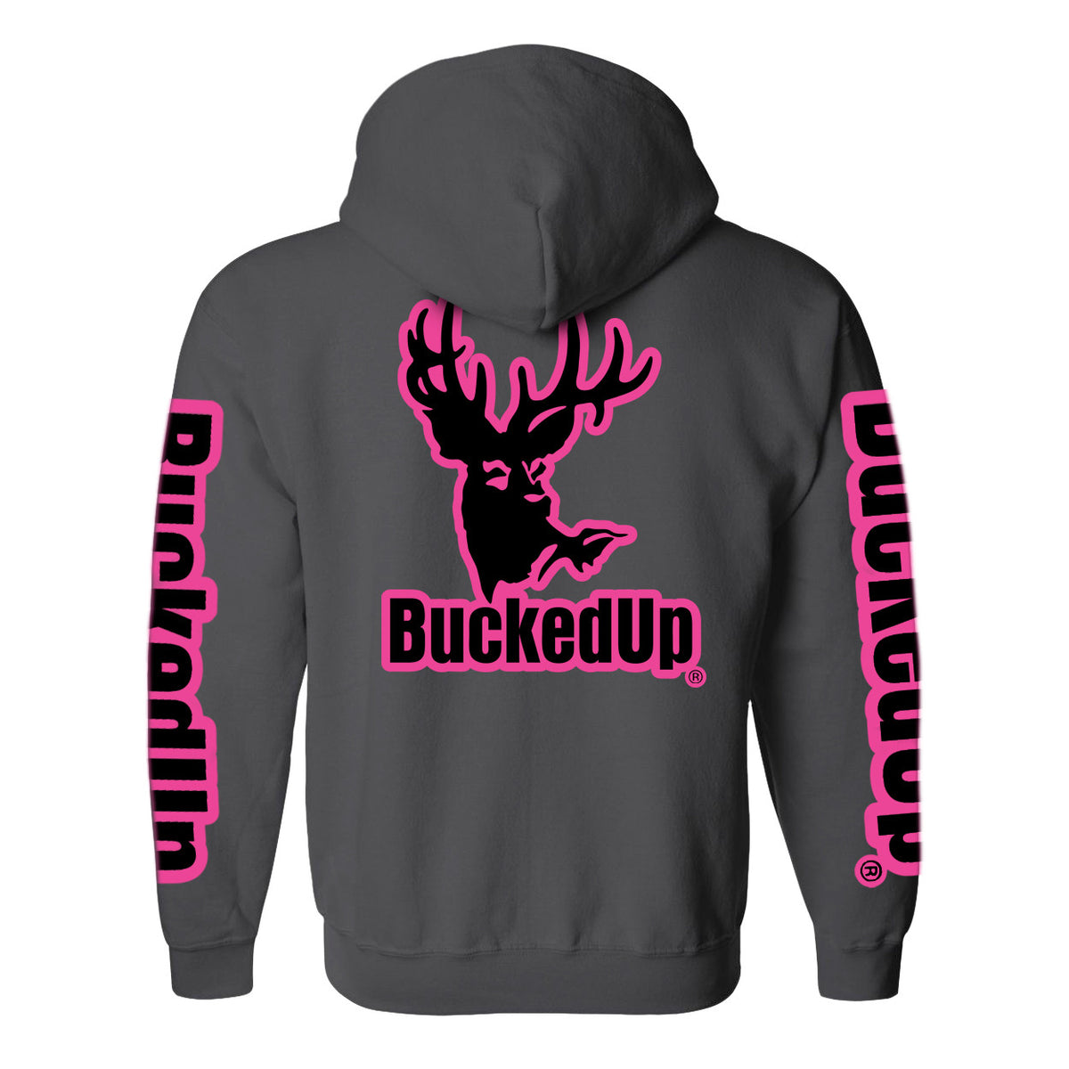 Pullover Hoodie - Charcoal Grey with Pink BuckedUp® Logo - BuckedUp Apparel