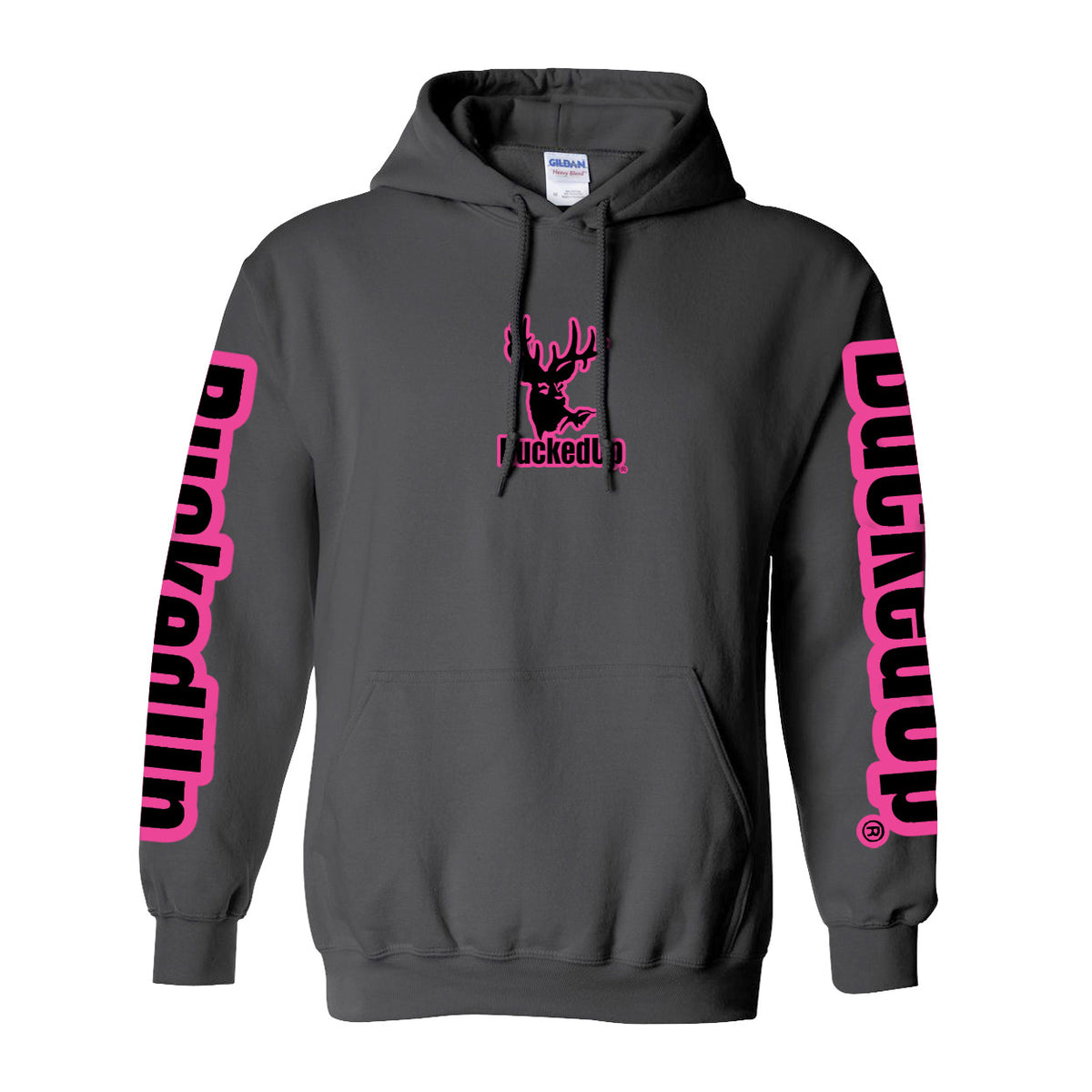 Pullover Hoodie - Charcoal Grey with Pink BuckedUp® Logo - BuckedUp Apparel