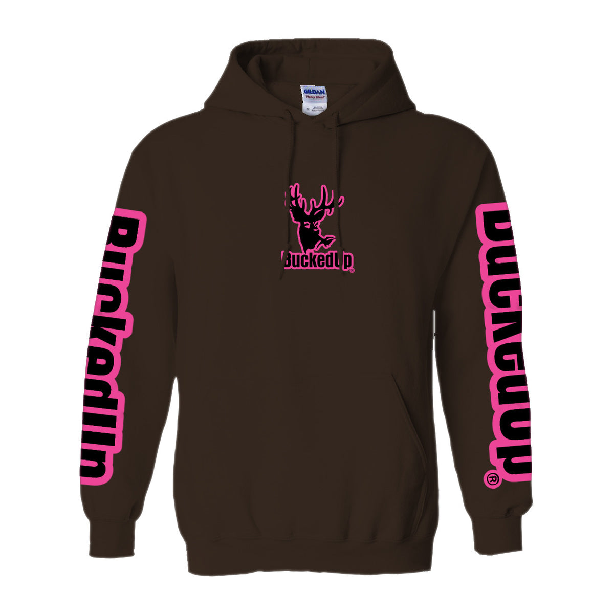 Pullover Hoodie - Chocolate with Pink BuckedUp® Logo - BuckedUp Apparel