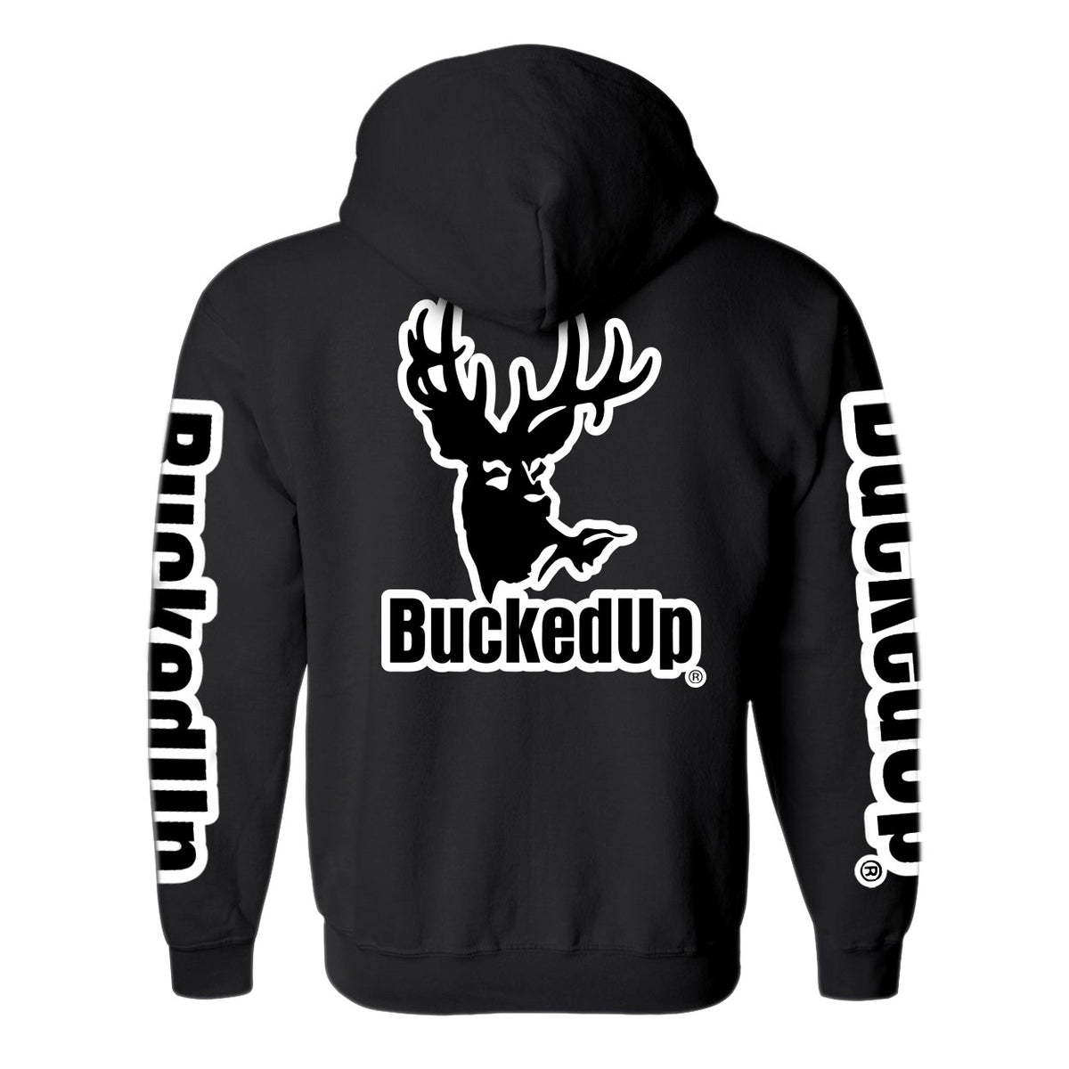 Pullover Hoodie - Black with White BuckedUp® Logo - BuckedUp Apparel