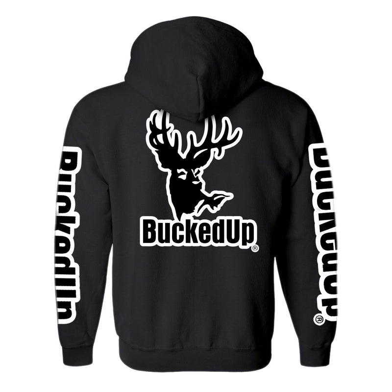 Pullover Hoodie - Black with White BuckedUp® Logo - BuckedUp Apparel