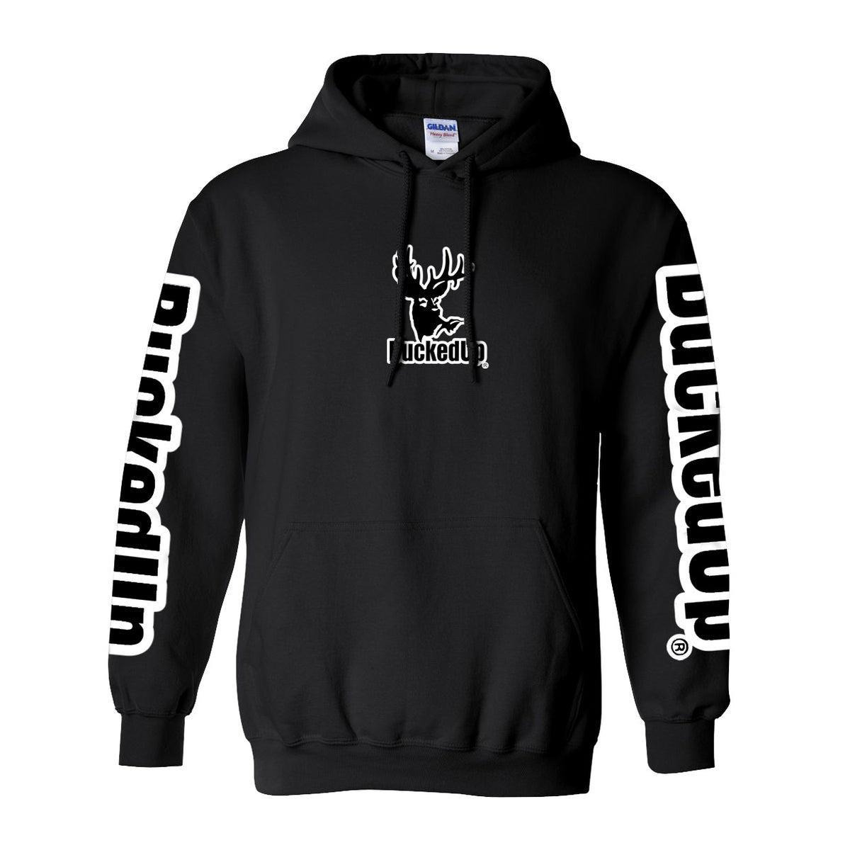 Pullover Hoodie - Black with White BuckedUp® Logo - BuckedUp Apparel