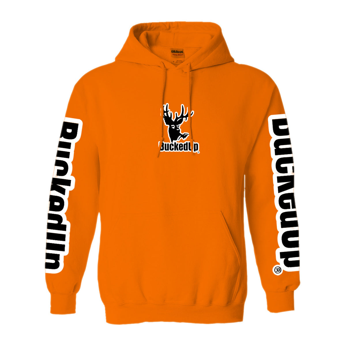 Pullover Hoodie - Safety Orange with White BuckedUp® Logo - BuckedUp Apparel