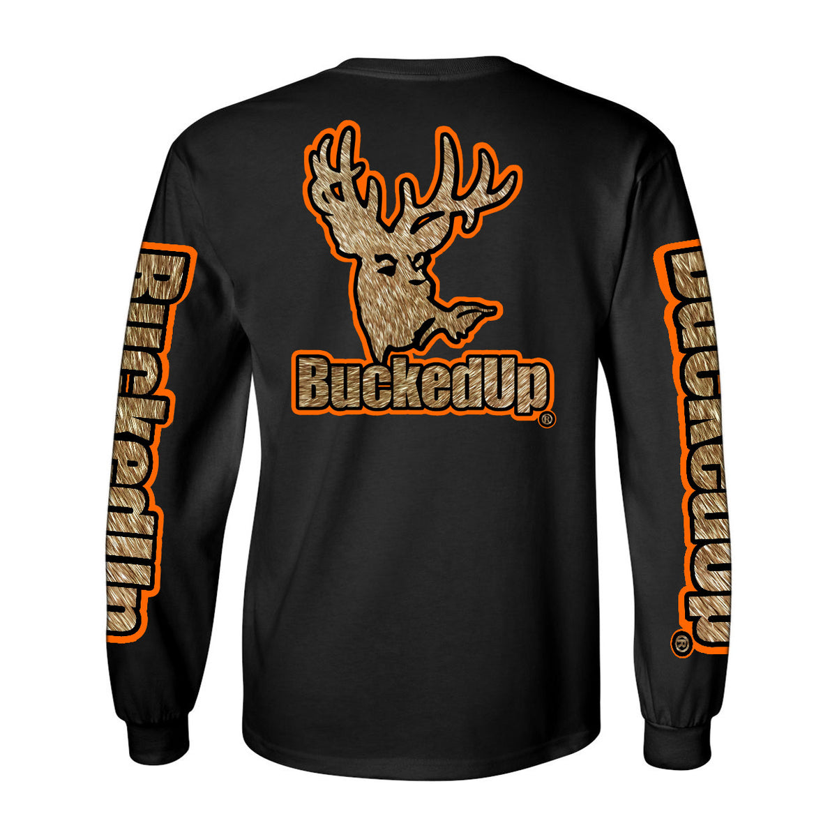 Long Sleeve Black with Orange Buckskin BuckedUp® Logo - BuckedUp Apparel