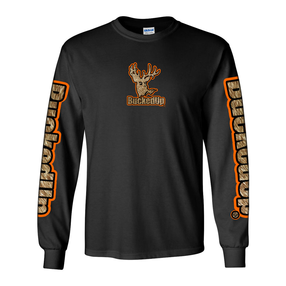 Long Sleeve Black with Orange Buckskin BuckedUp® Logo - BuckedUp Apparel