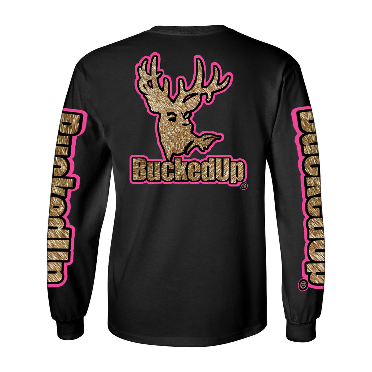 Long Sleeve Black with Pink Buckskin BuckedUp® Logo - BuckedUp Apparel