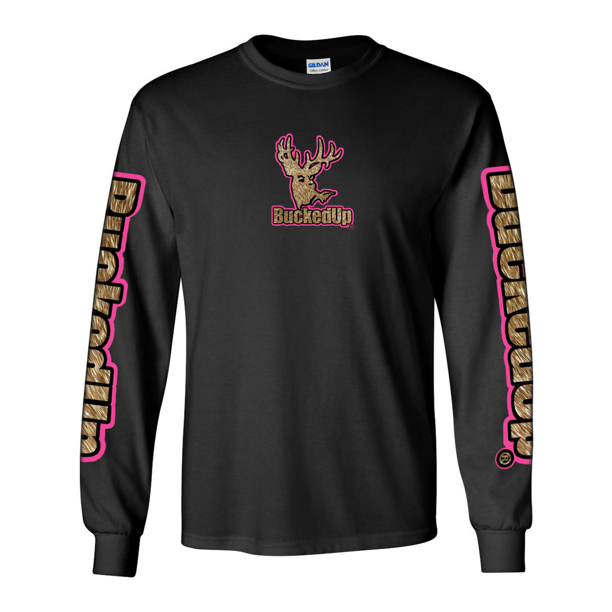 Long Sleeve Black with Pink Buckskin BuckedUp® Logo - BuckedUp Apparel