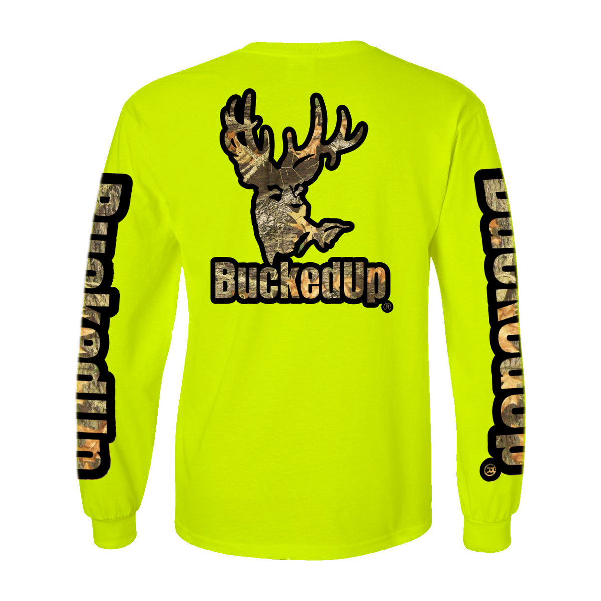 Long Sleeve Safety Green with Black Camo BuckedUp® Logo - BuckedUp Apparel