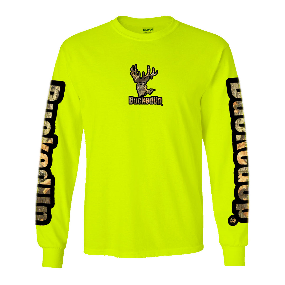 Long Sleeve Safety Green with Black Camo BuckedUp® Logo - BuckedUp Apparel