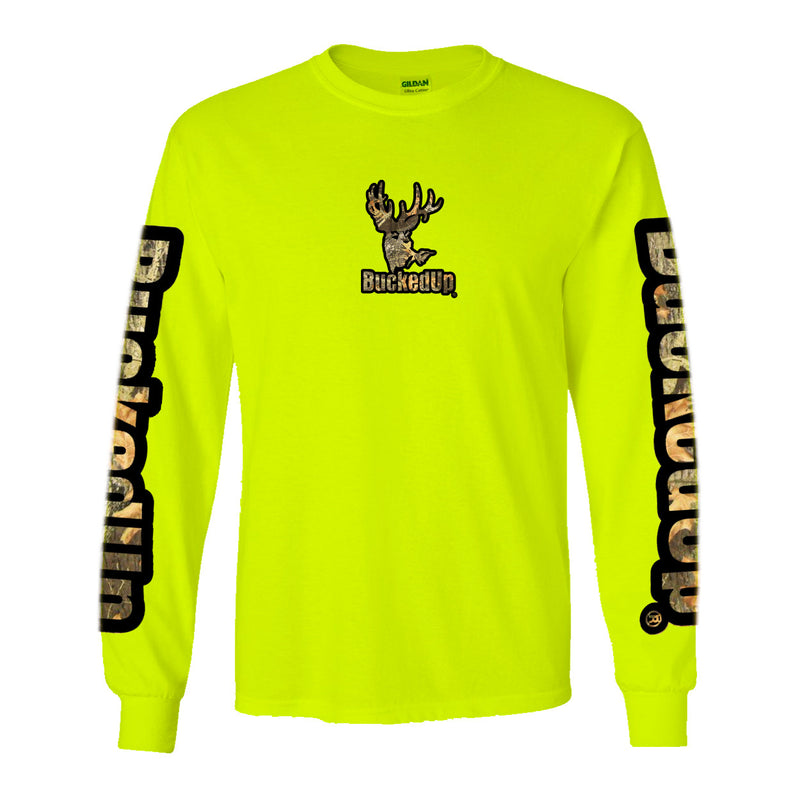 Long Sleeve Safety Green with Black Camo BuckedUp® Logo - BuckedUp Apparel