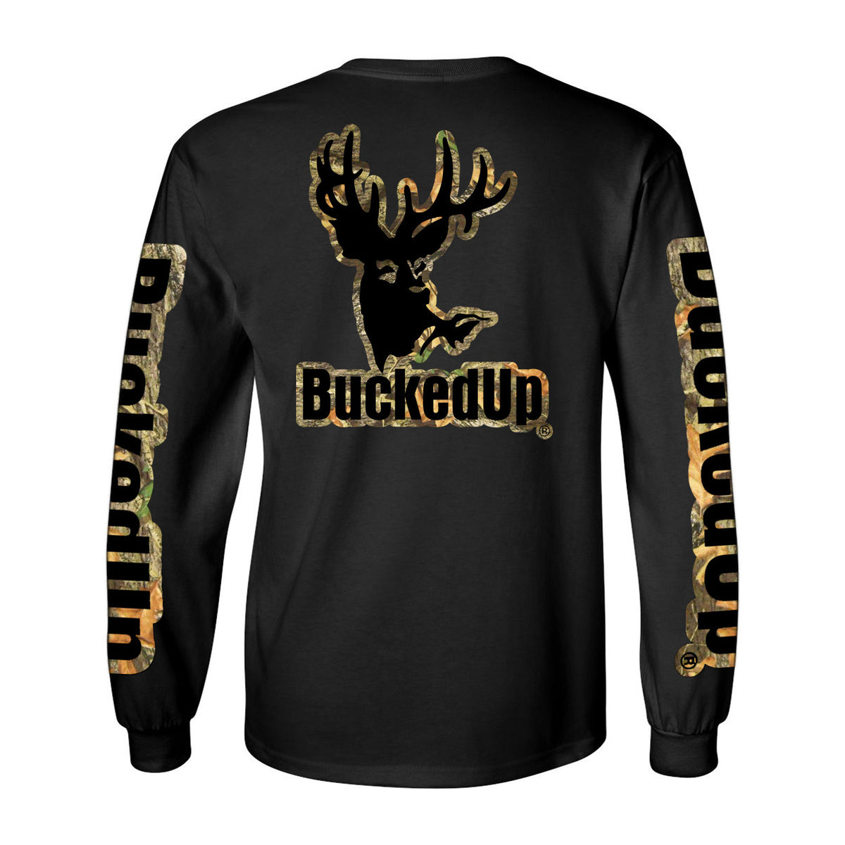 Long Sleeve Black with Camo Black BuckedUp® Logo - BuckedUp Apparel
