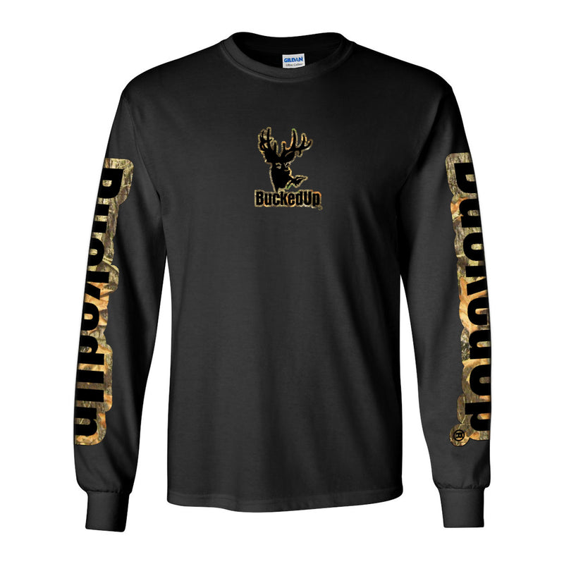 Long Sleeve Black with Camo Black BuckedUp® Logo - BuckedUp Apparel