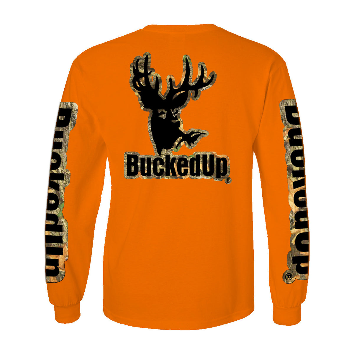 Long Sleeve Orange with Camo Black BuckedUp® Logo - BuckedUp Apparel