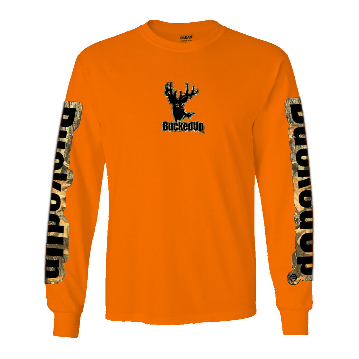 Long Sleeve Orange with Camo Black BuckedUp® Logo - BuckedUp Apparel