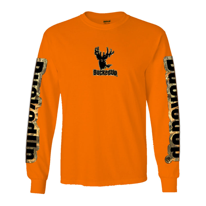 Long Sleeve Orange with Camo Black BuckedUp® Logo - BuckedUp Apparel