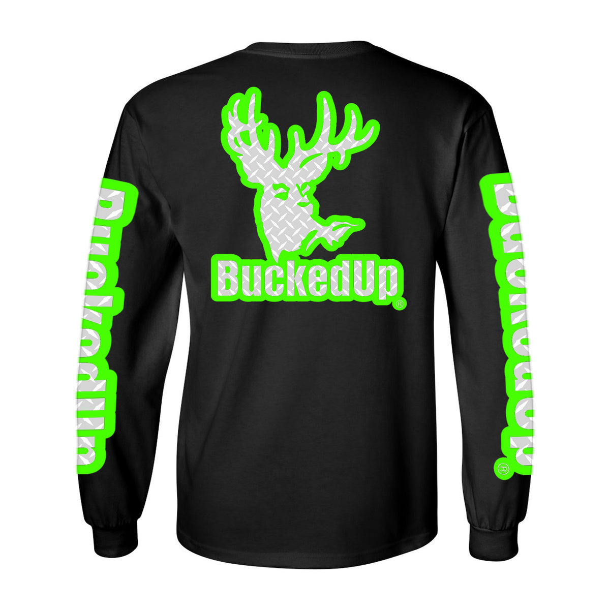 Long Sleeve Black with Green Diamond Plate BuckedUp® Logo - BuckedUp Apparel