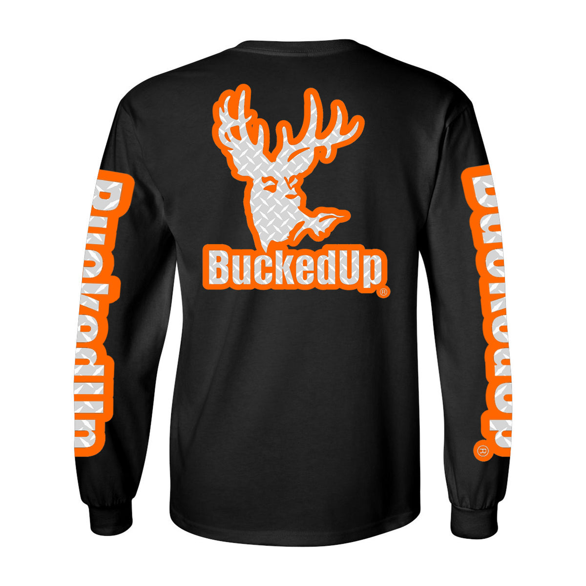 Long Sleeve Black with Orange Diamond Plate BuckedUp® Logo - BuckedUp Apparel