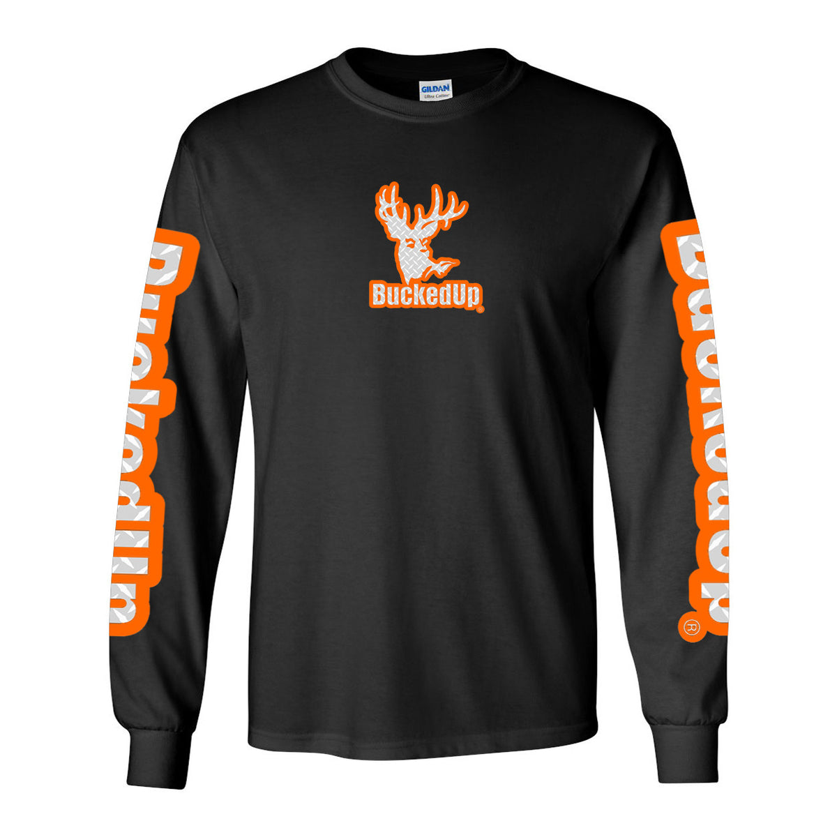 Long Sleeve Black with Orange Diamond Plate BuckedUp® Logo - BuckedUp Apparel