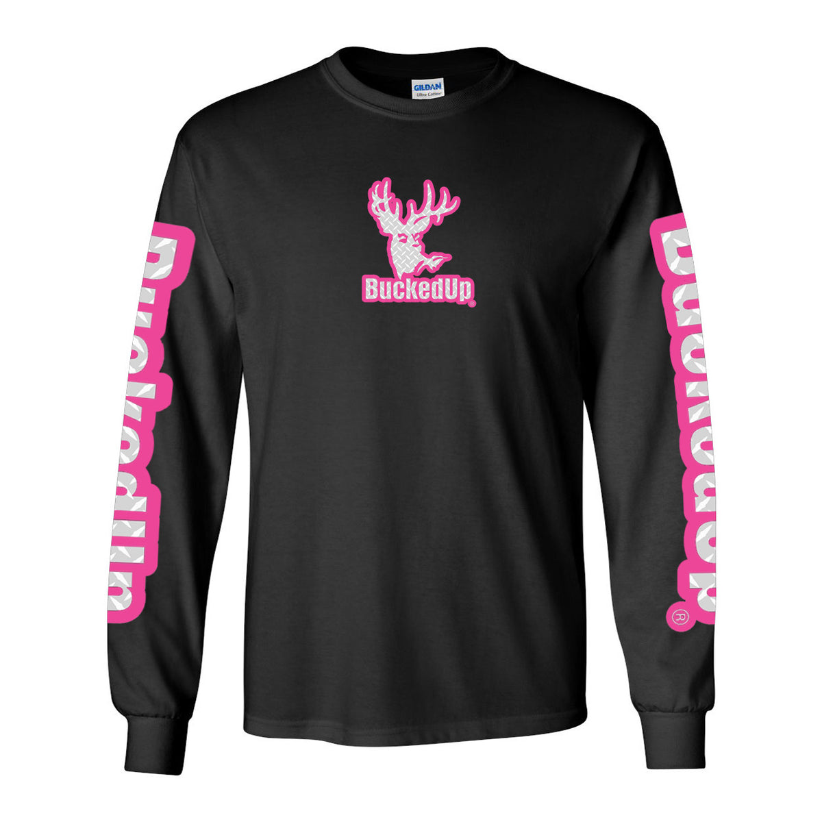 Long Sleeve Black with Pink Diamond Plate BuckedUp® Logo - BuckedUp Apparel