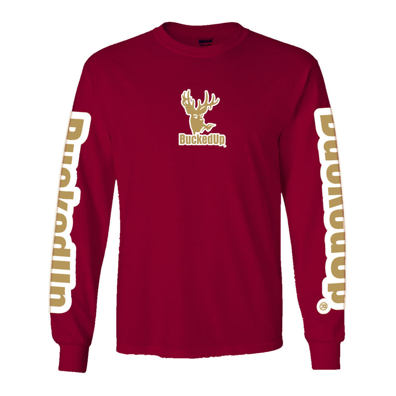 Long Sleeve Garnet with Gold BuckedUp® Logo - BuckedUp Apparel