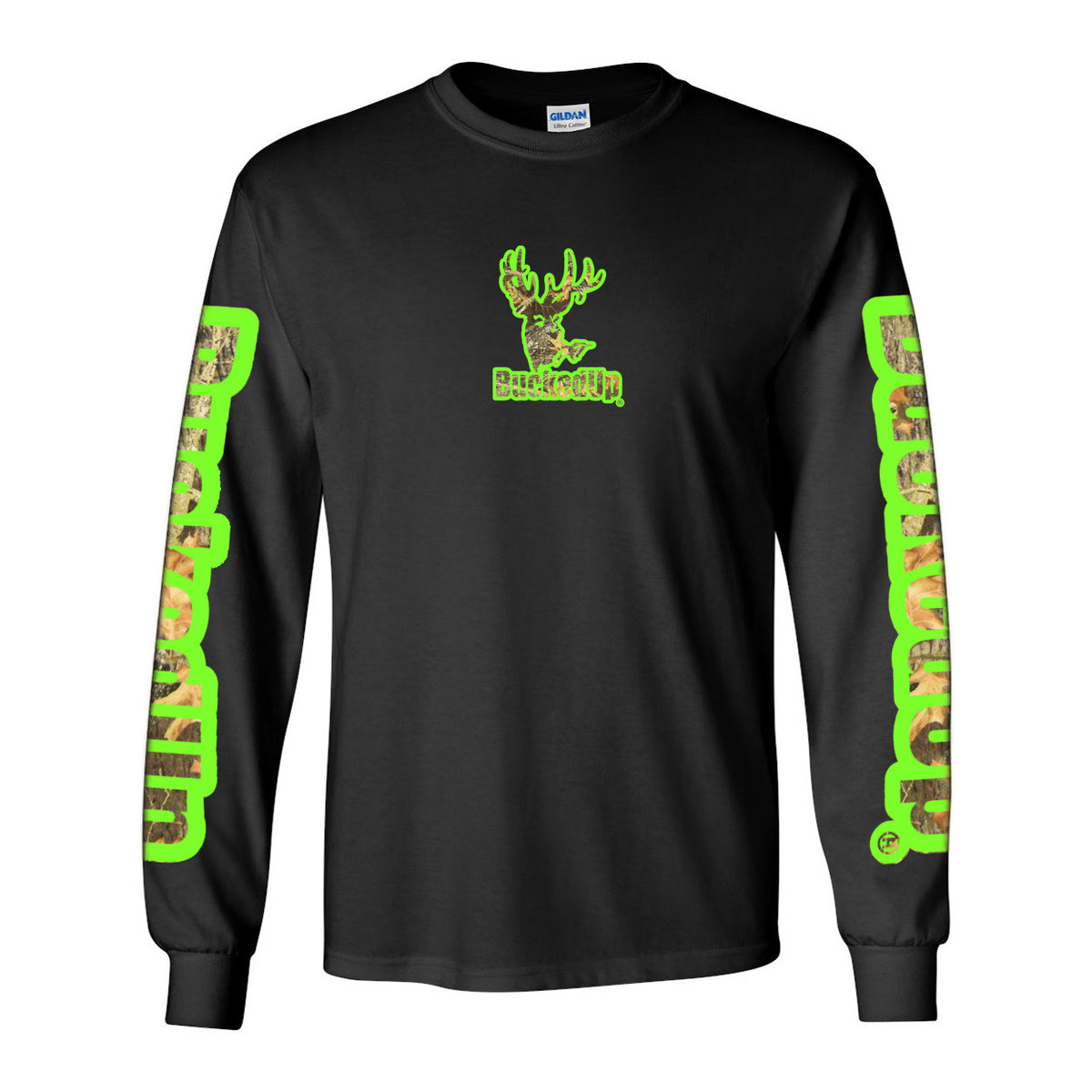 Long Sleeve Black with Green Camo BuckedUp® Logo - BuckedUp Apparel