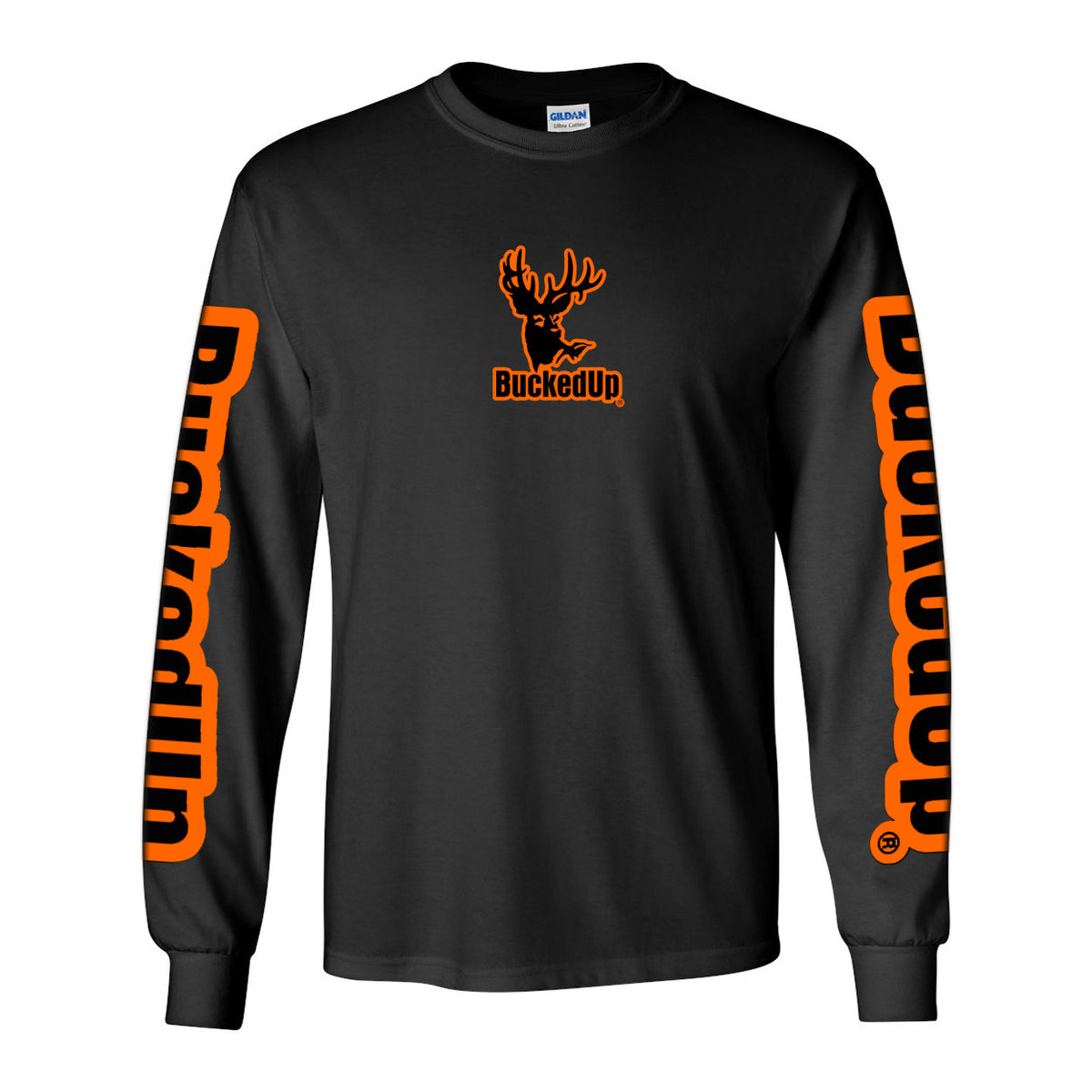 Youth Long Sleeve BuckedUp® Black with Orange Logo - BuckedUp Apparel