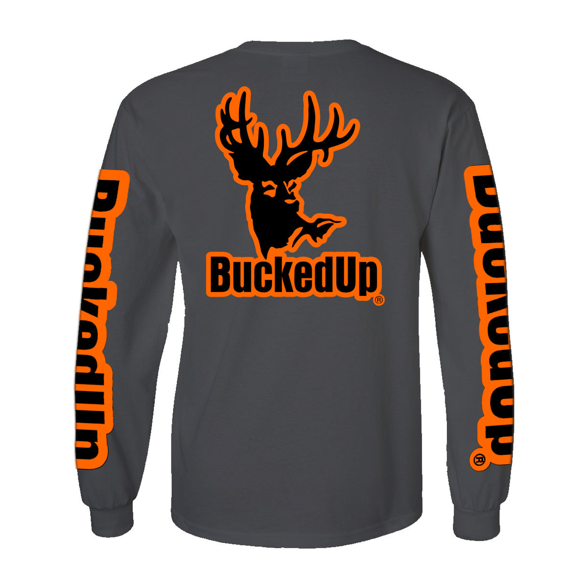 Long Sleeve Charcoal Grey with Orange BuckedUp® Logo - BuckedUp Apparel