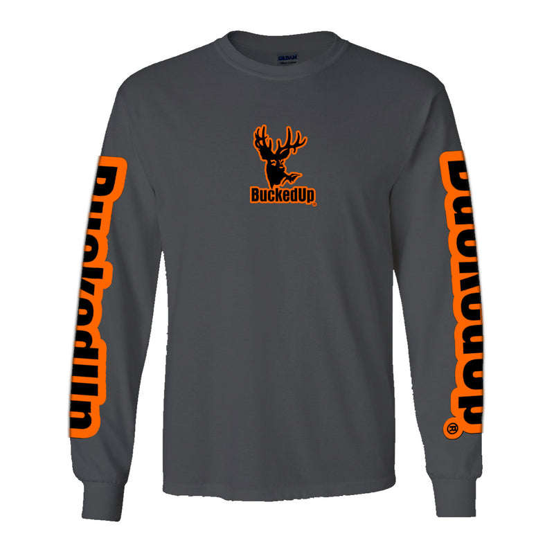 Long Sleeve Charcoal Grey with Orange BuckedUp® Logo - BuckedUp Apparel