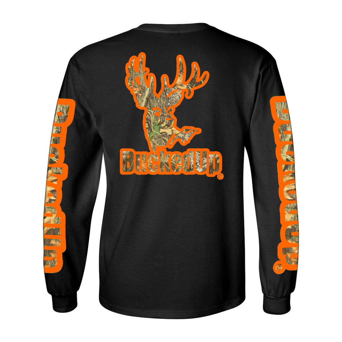 Long Sleeve Black with Orange Camo BuckedUp® Logo - BuckedUp Apparel