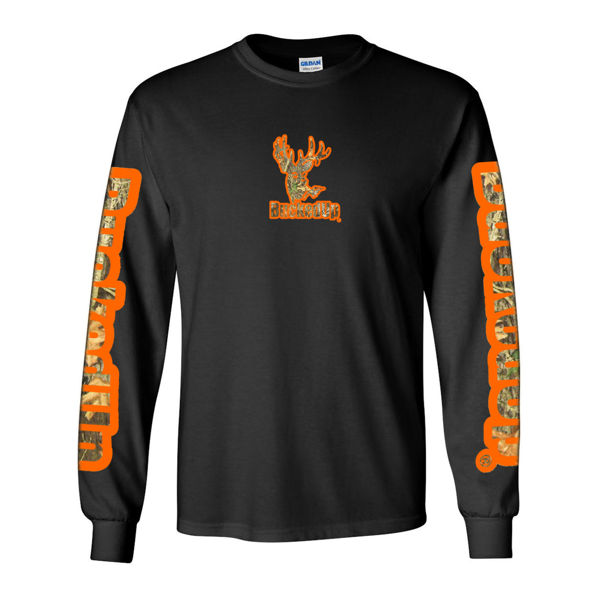 Long Sleeve Black with Orange Camo BuckedUp® Logo - BuckedUp Apparel