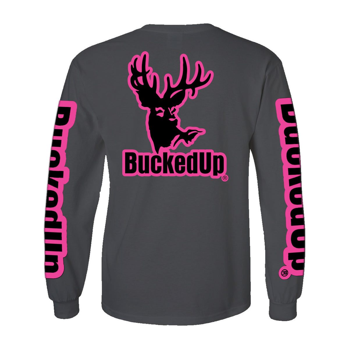 Long Sleeve Charcoal Grey with Pink BuckedUp® Logo - BuckedUp Apparel