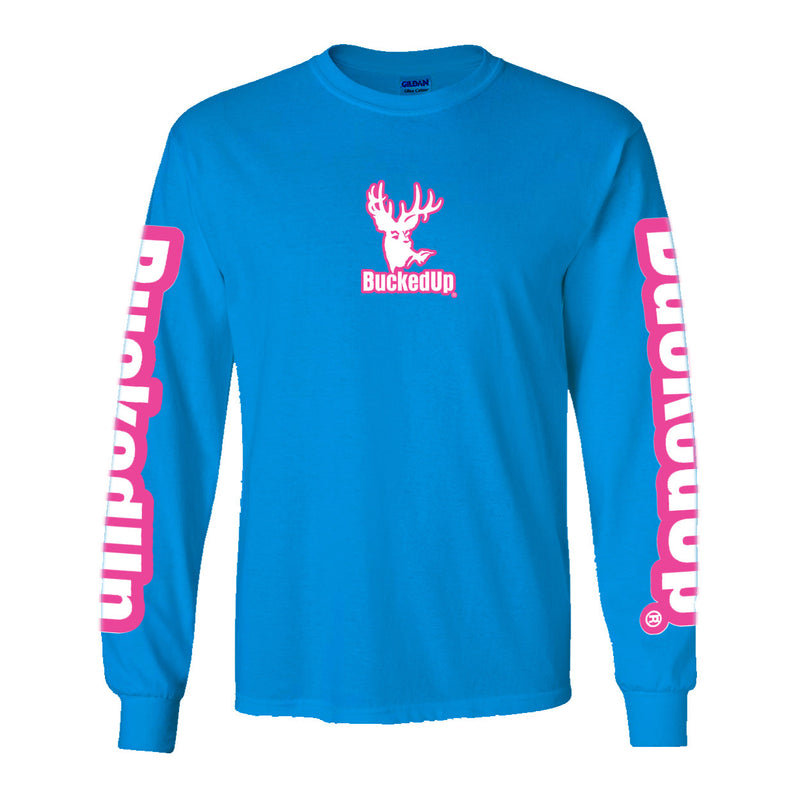 Long Sleeve Sapphire with Pink BuckedUp® Logo - BuckedUp Apparel