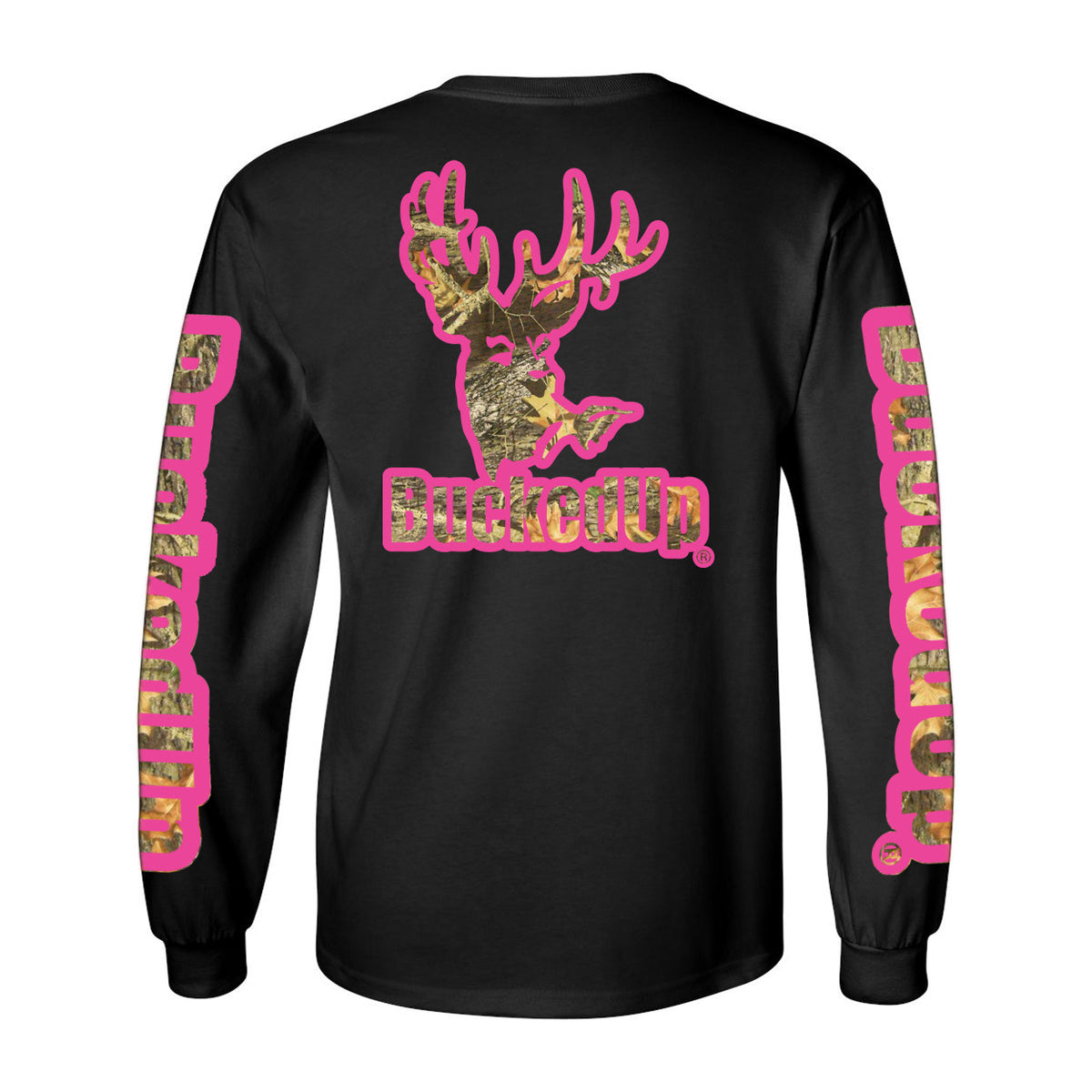 Long Sleeve Black with Pink Camo BuckedUp® Logo - BuckedUp Apparel