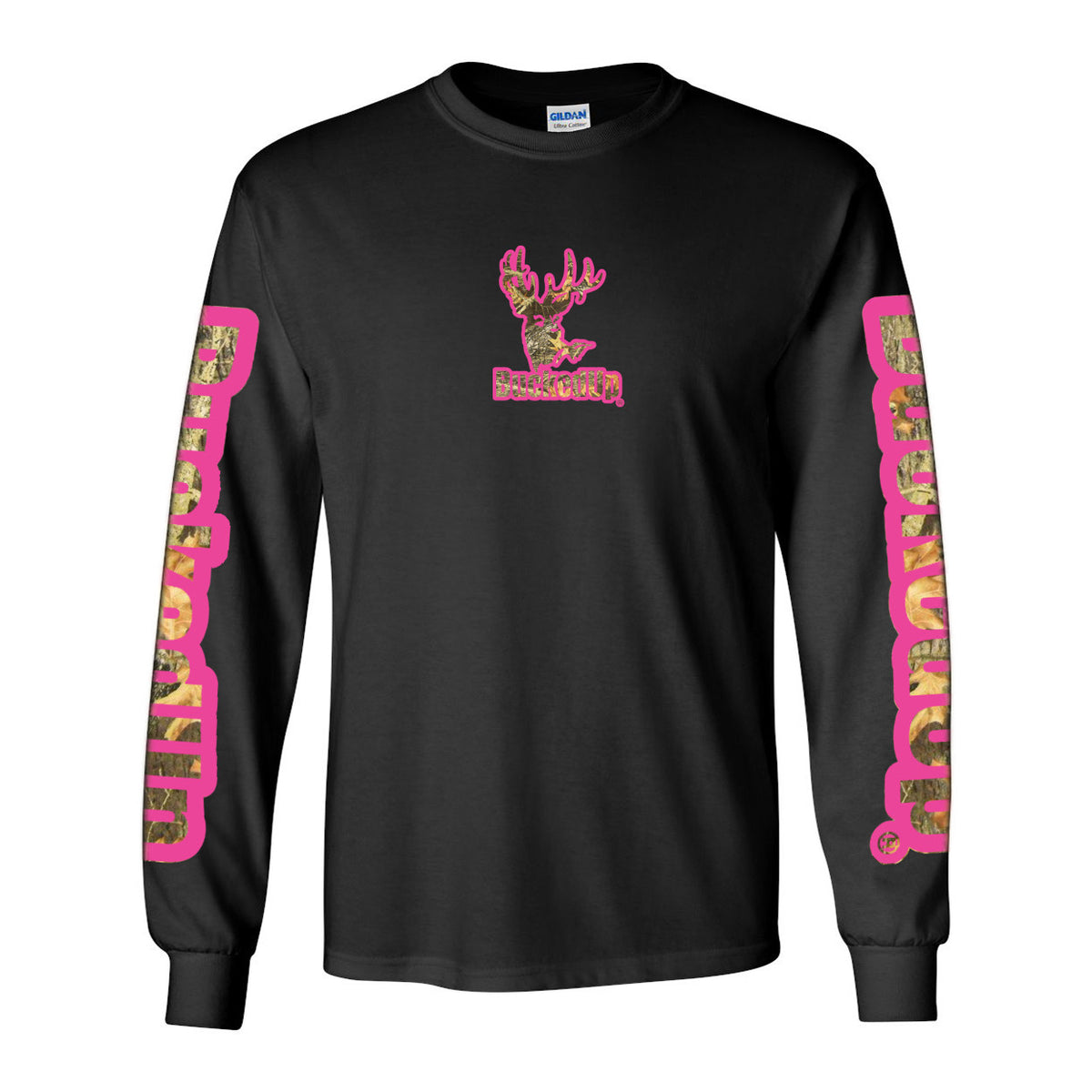 Long Sleeve Black with Pink Camo BuckedUp® Logo - BuckedUp Apparel