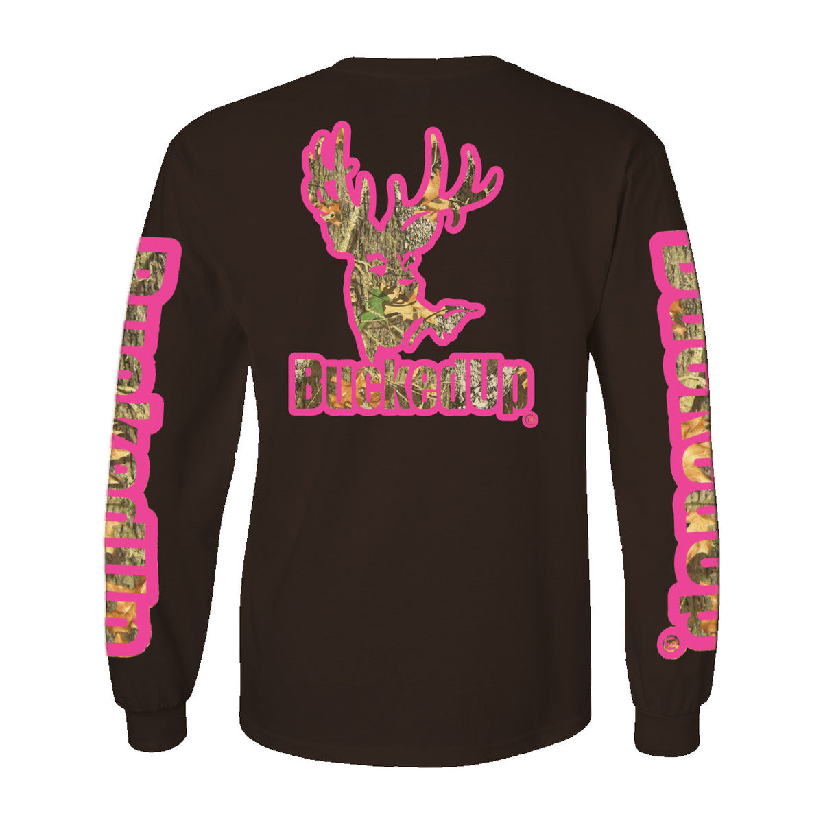 Long Sleeve Chocolate with Pink Camo BuckedUp® Logo - BuckedUp Apparel