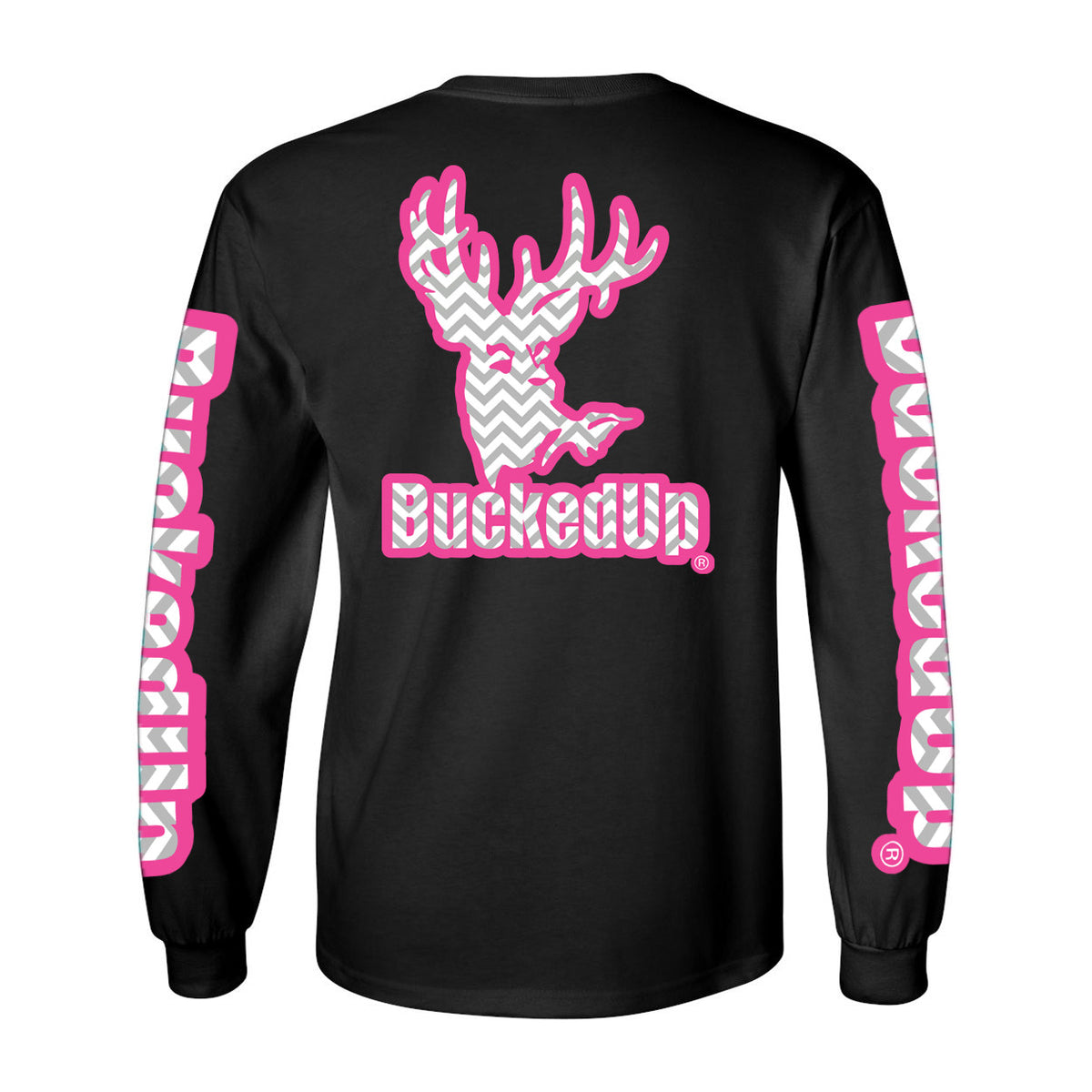 Long Sleeve Black with Pink Grey Chevron BuckedUp® Logo - BuckedUp Apparel