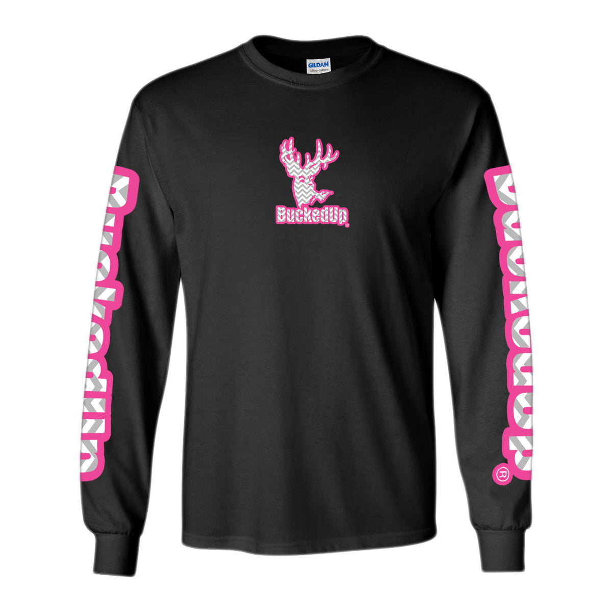 Long Sleeve Black with Pink Grey Chevron BuckedUp® Logo - BuckedUp Apparel