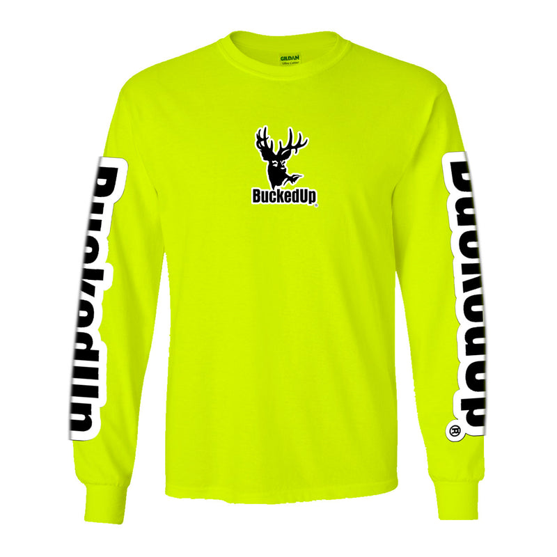 Long Sleeve Safety Green with White BuckedUp® Logo - BuckedUp Apparel