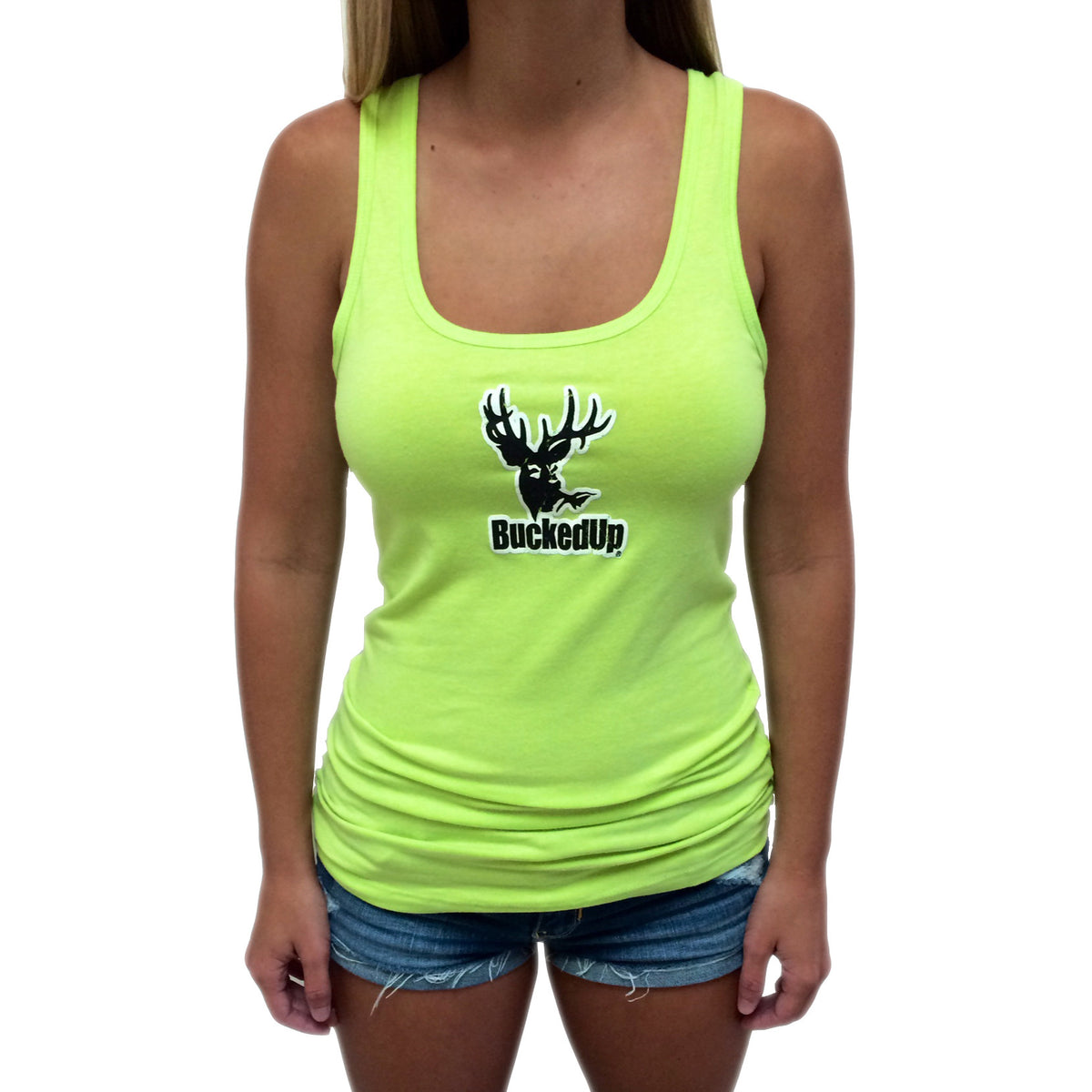 Distressed Lime Tank with White BuckedUp® Logo - BuckedUp Apparel