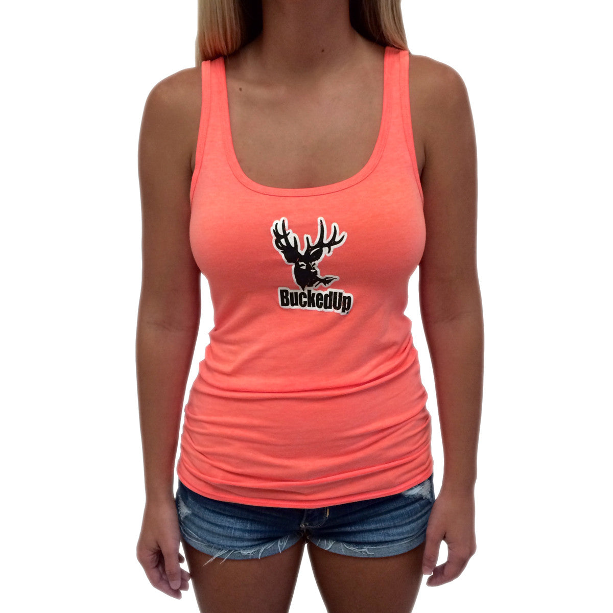 Distressed Orange Tank with White BuckedUp® Logo - BuckedUp Apparel