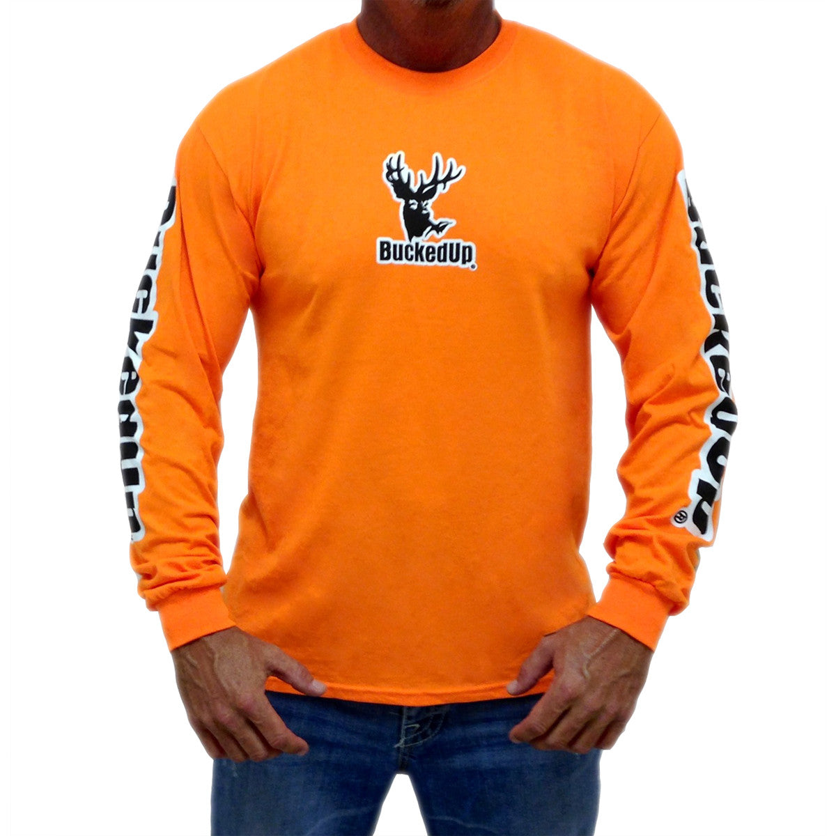 Long Sleeve Safety Orange with White BuckedUp® Logo - BuckedUp Apparel