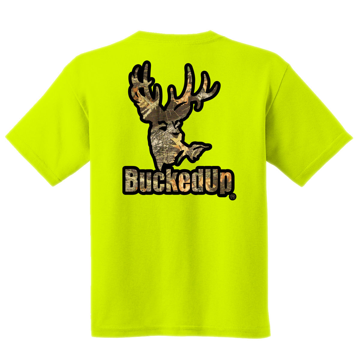 Short Sleeve Safety Green with Black-Camo BuckedUpĀ® Logo - BuckedUp Apparel