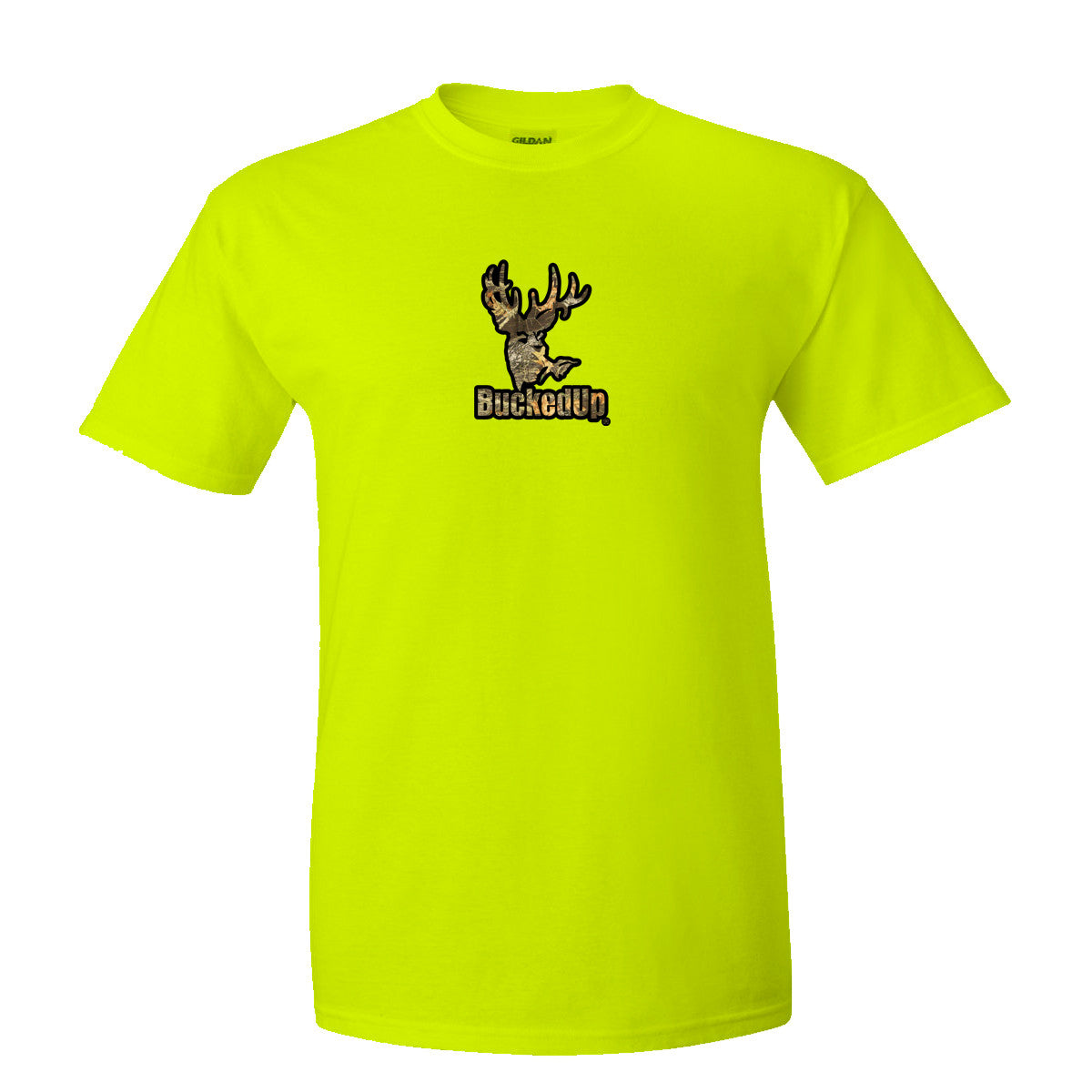 Short Sleeve Safety Green with Black-Camo BuckedUp® Logo - BuckedUp Apparel